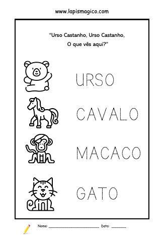 Urso Castanho, Urso Castanho, o Que Vês Aqui?, ficha pdf nº1