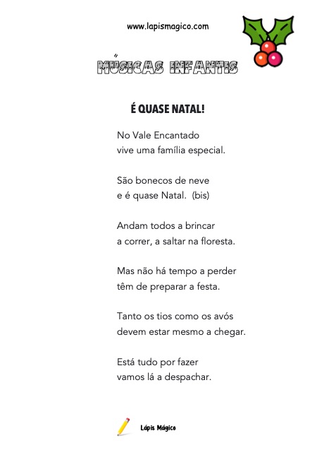 Canções de Natal para crianças em Português, música e letra