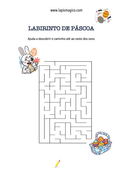 Labirintos de Páscoa com vários níveis de dificuldade, ficha pdf nº1